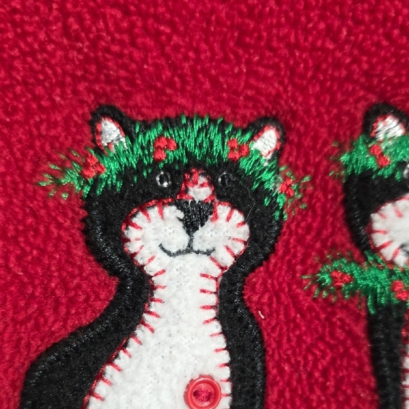Vtg C.D. Sport Fleece Embroidered Christmas Cat With Mouse Sweatshirt Woman Sz L - Picture 7 of 13
